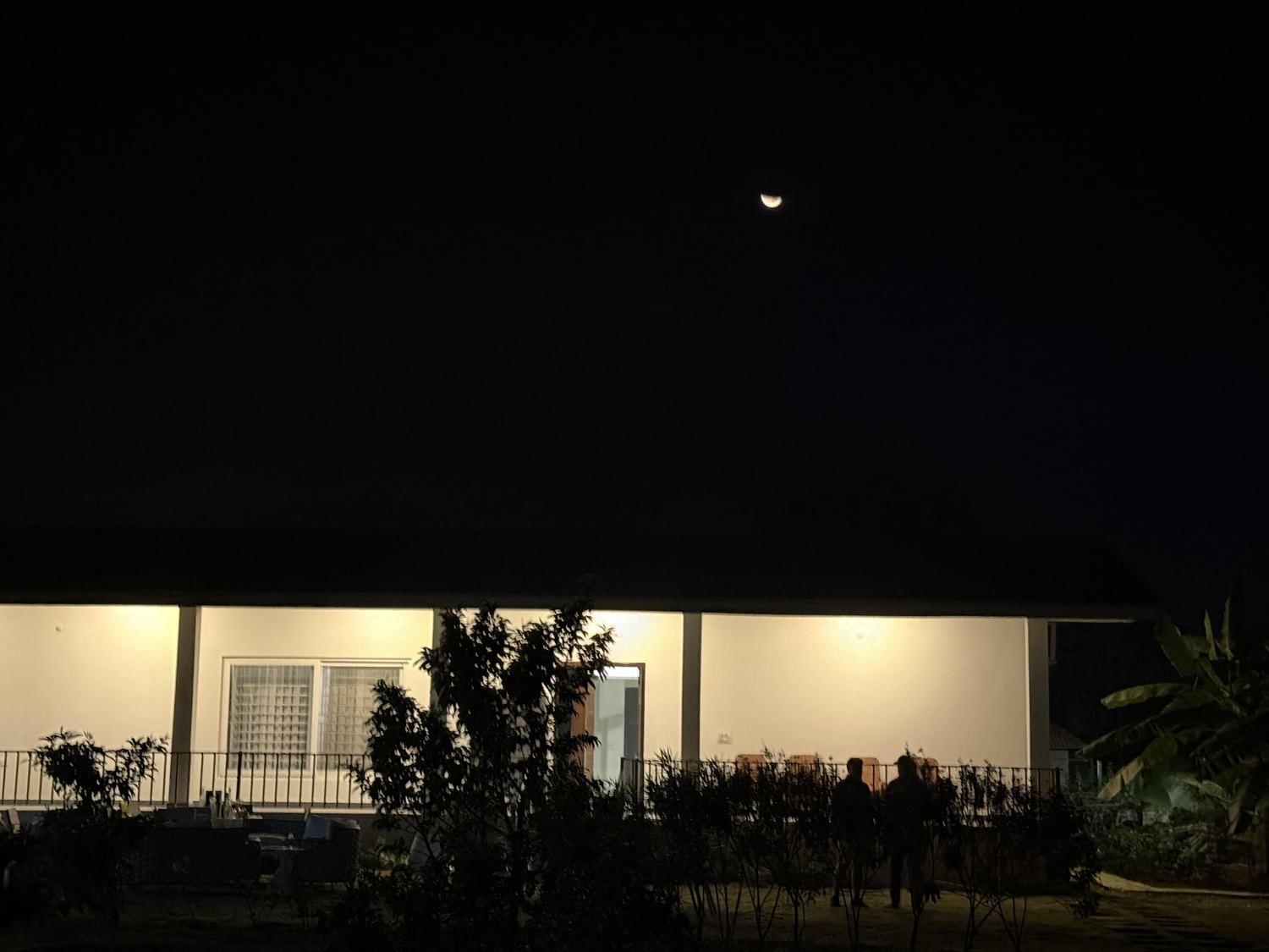 Night sky over the farmhouse with moonlight